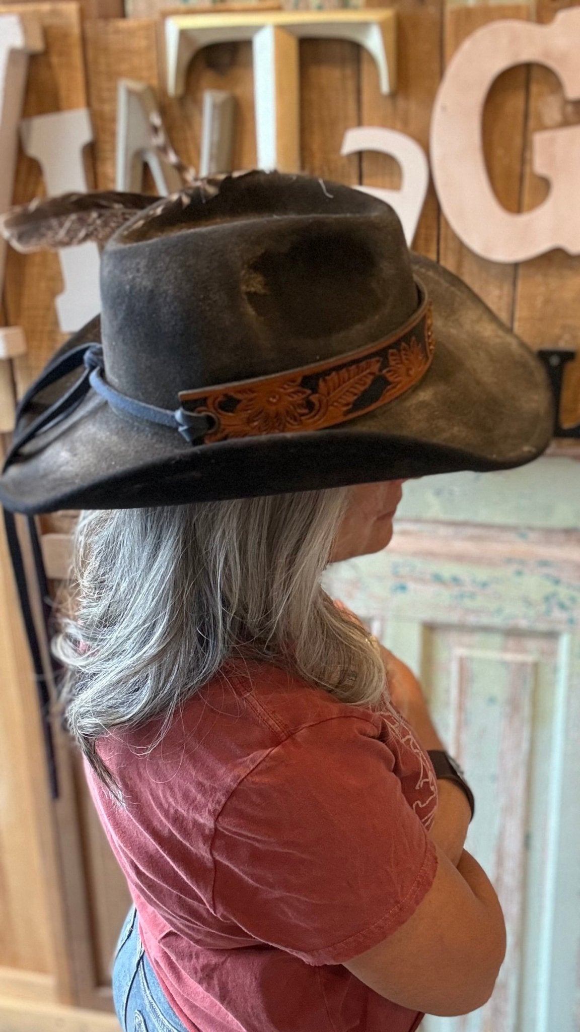 Red Rose Black Cowboy Hat by A Rare Bird - Vintage Vault Boutique