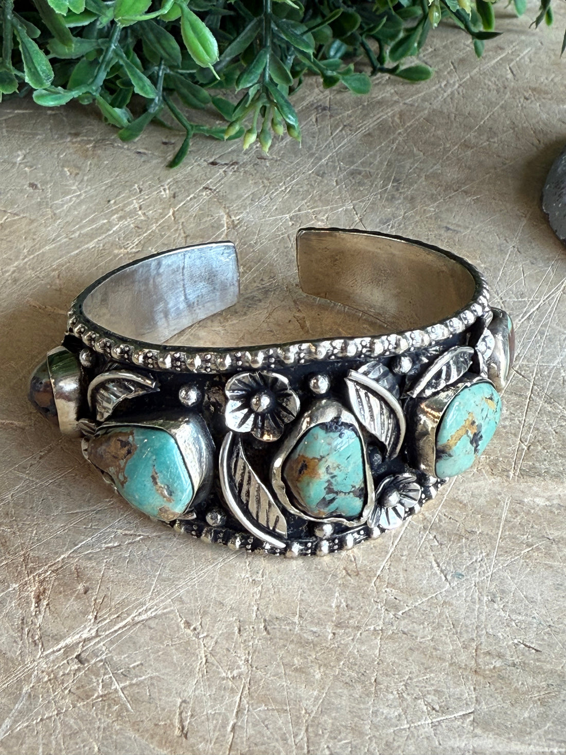 Floral and Turquoise Cuff