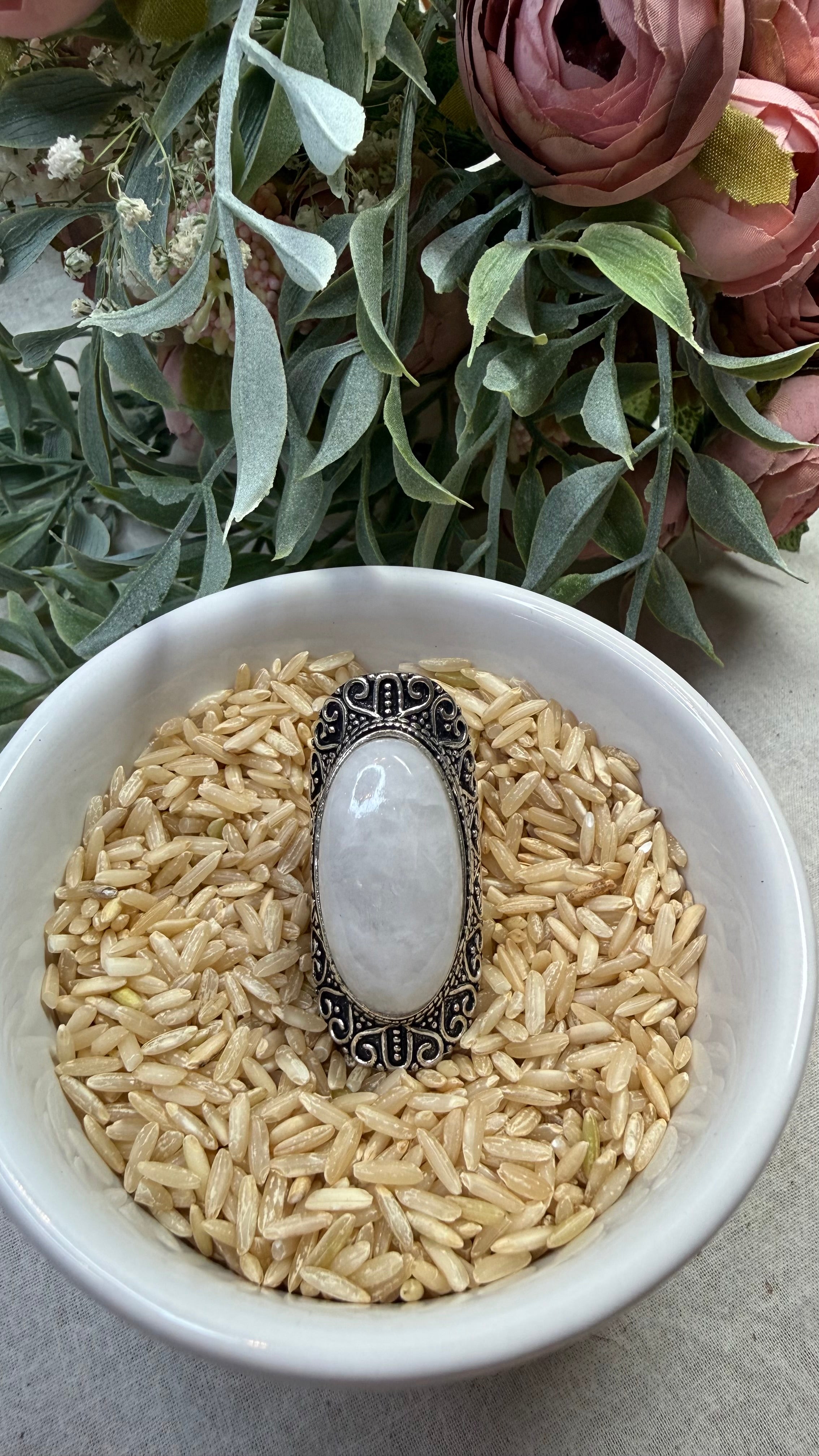 White Agate Oval Ring