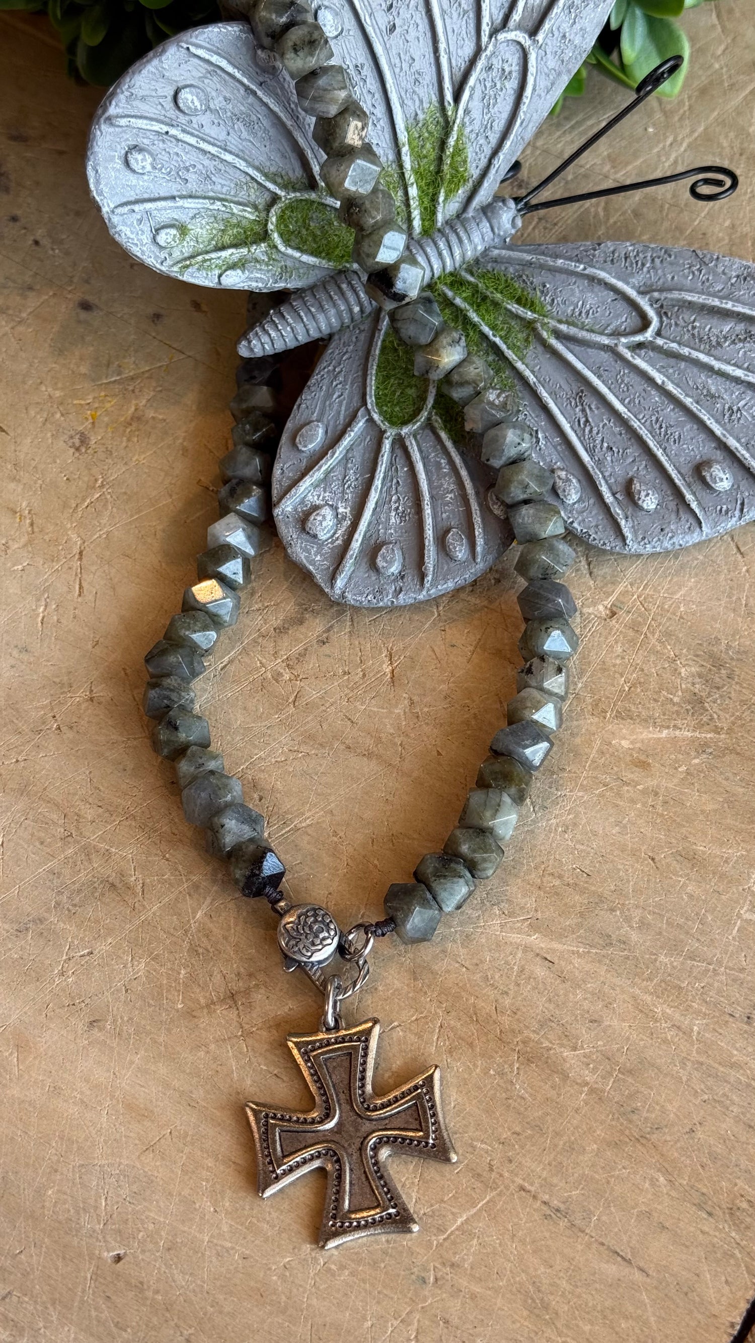 Cross on Labradorite Charm Holder Necklace