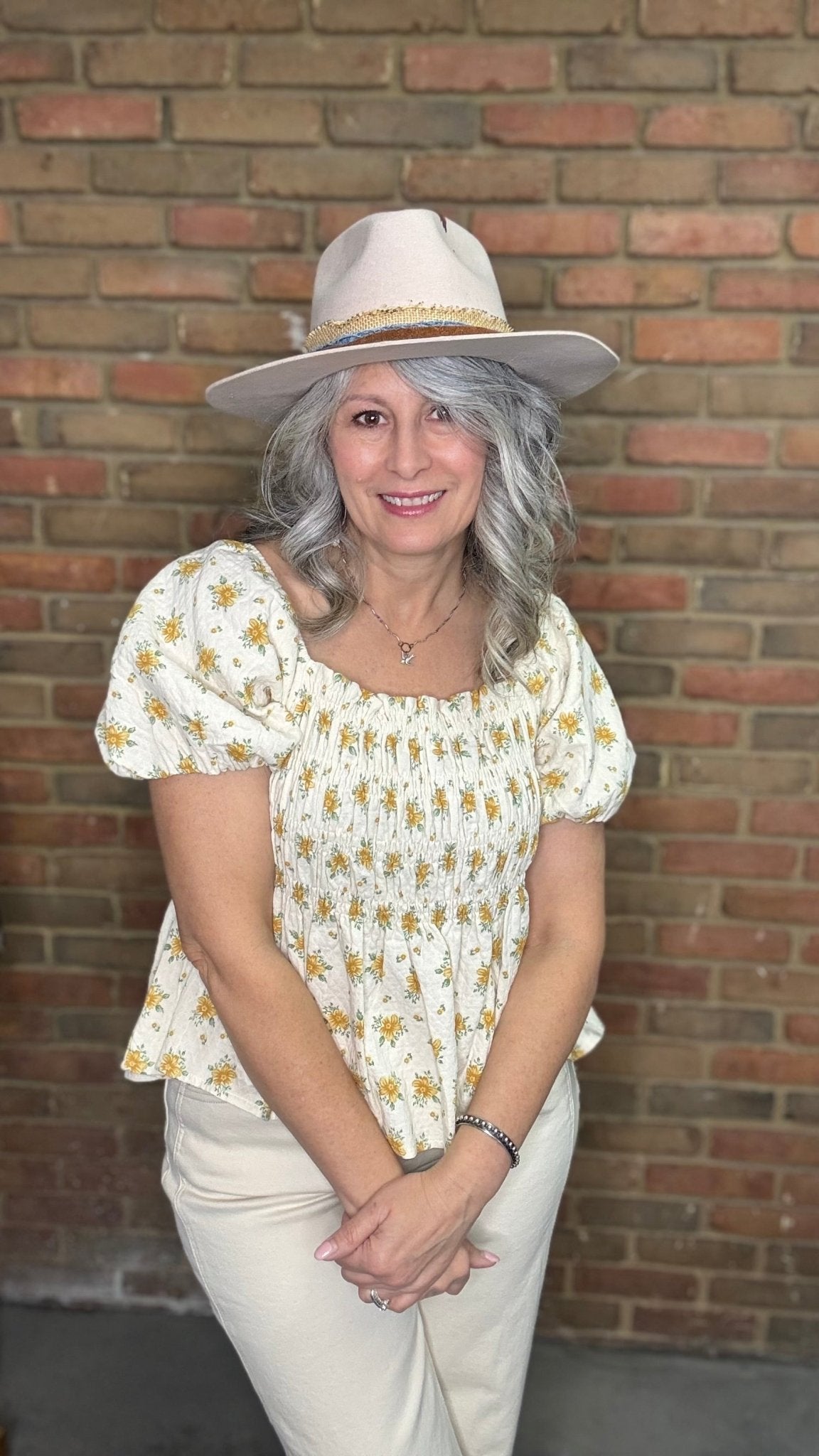 Cream/Yellow Smocked Top - Vintage Vault Boutique