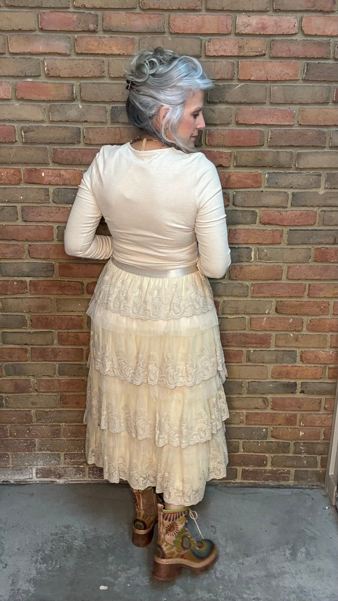 Frilly Lace Tiered Midi Skirt - Vintage Vault Boutique
