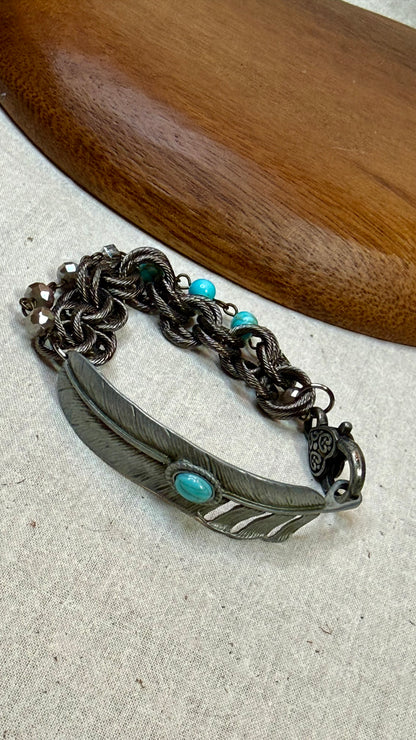 Gunmetal Feather with Double Strand Bracelet