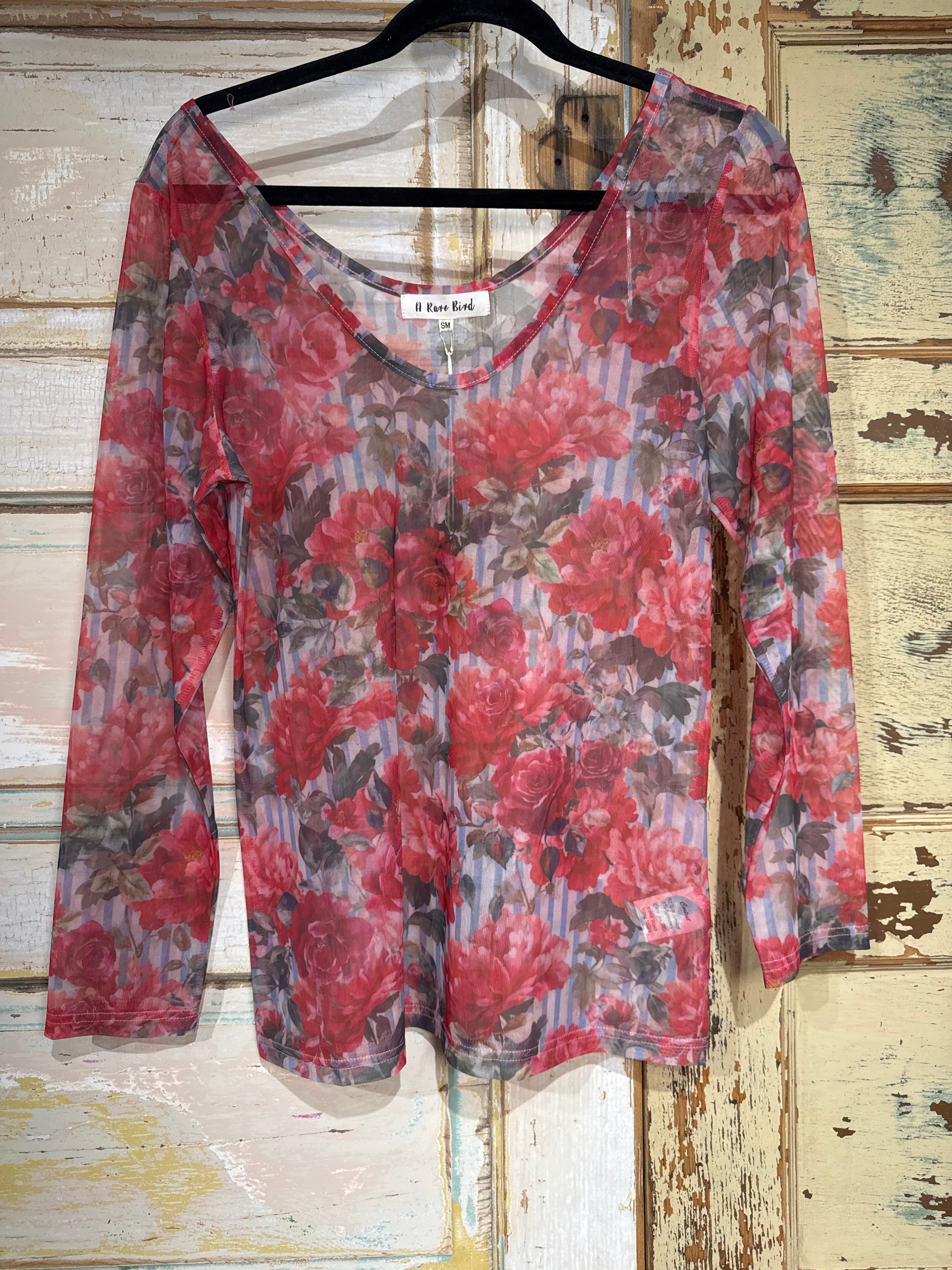 Roses with Stripe Mesh Top