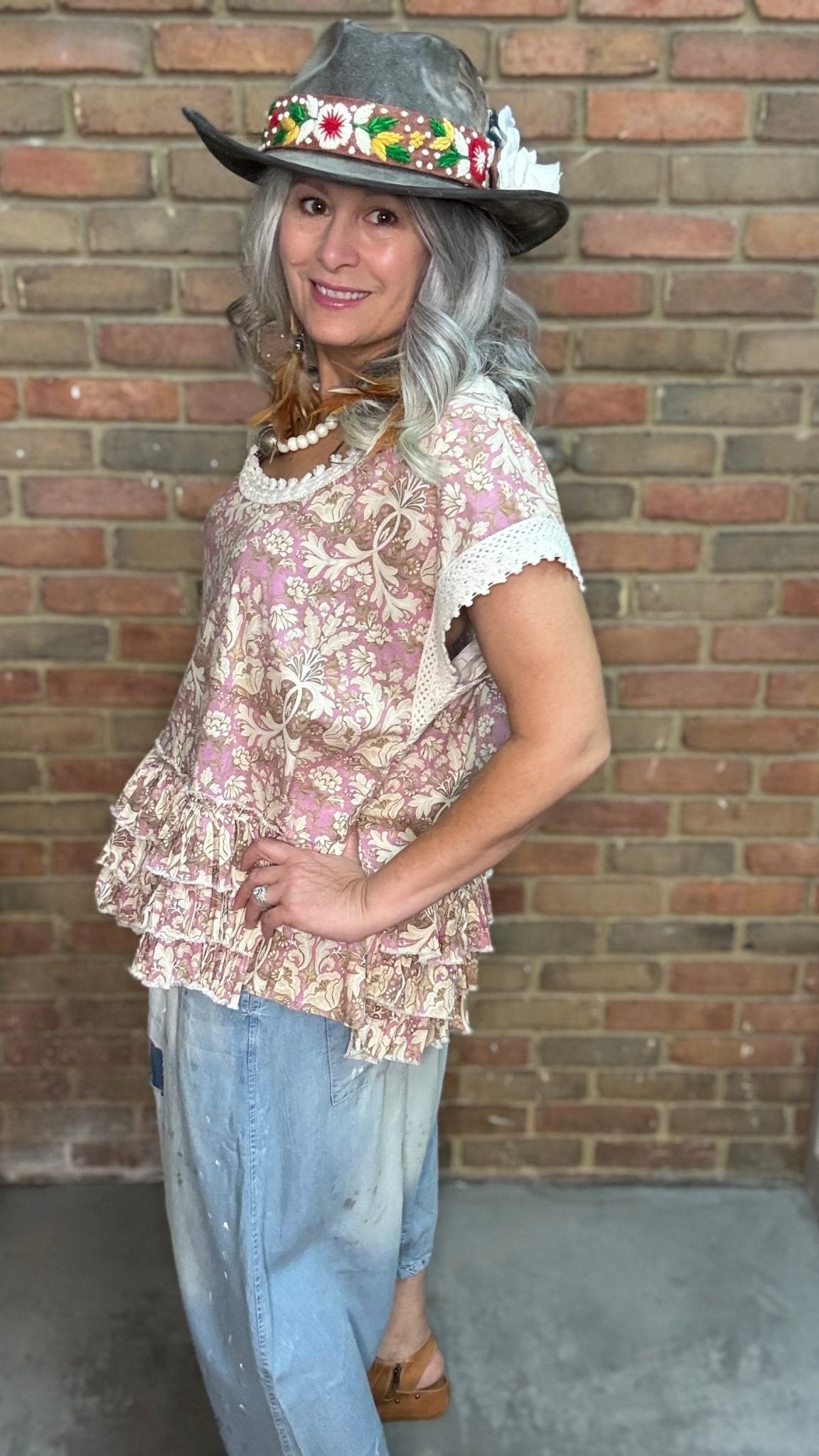 Floral Ruffle Hem Blouse - Vintage Vault Boutique