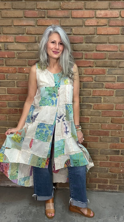 Patchwork Button Up Vest - Vintage Vault Boutique