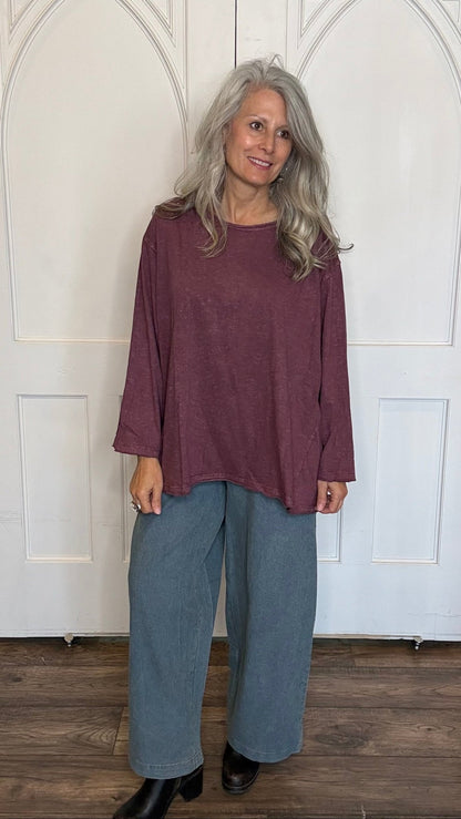 Berry Washed Cotton Top - Vintage Vault Boutique