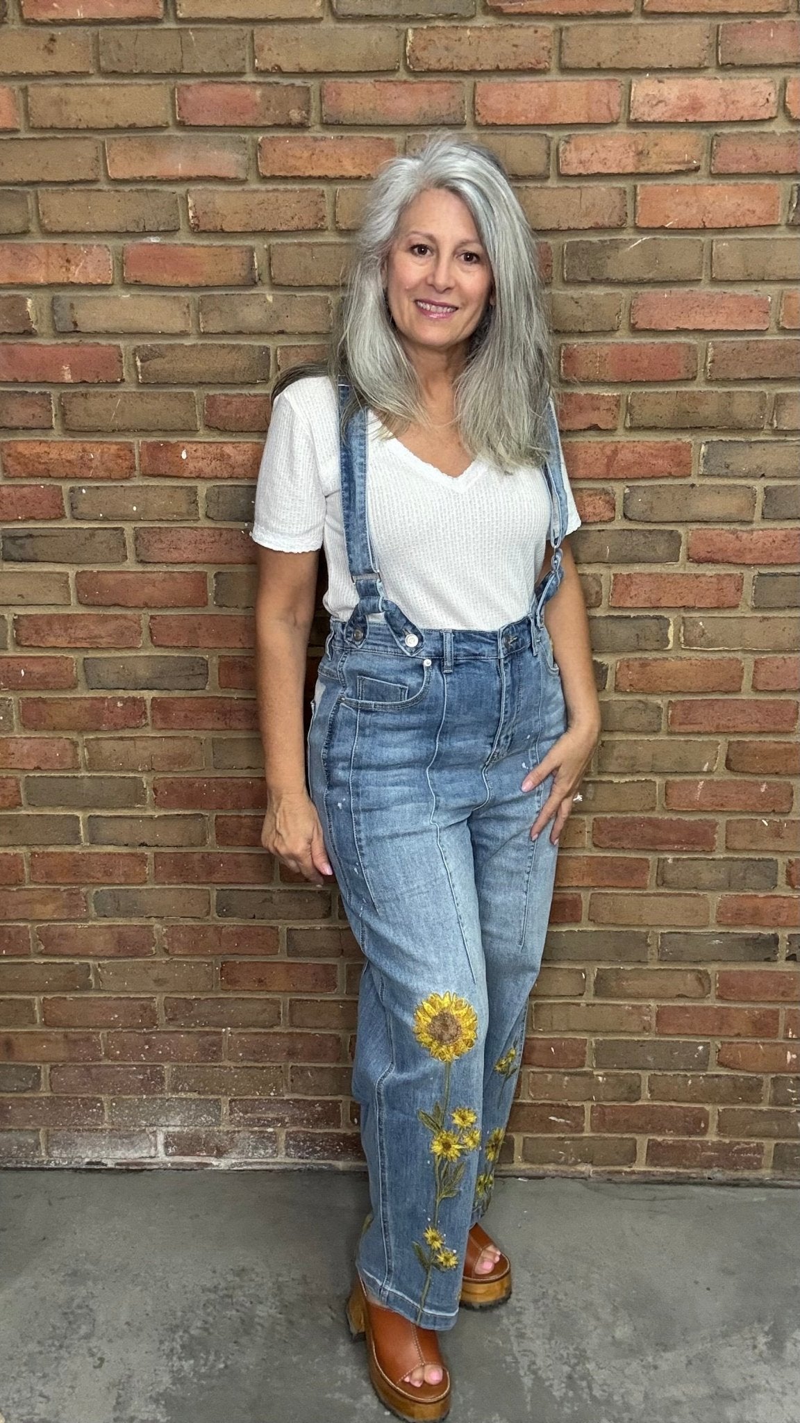 Sunflower Denim Overalls - Vintage Vault Boutique