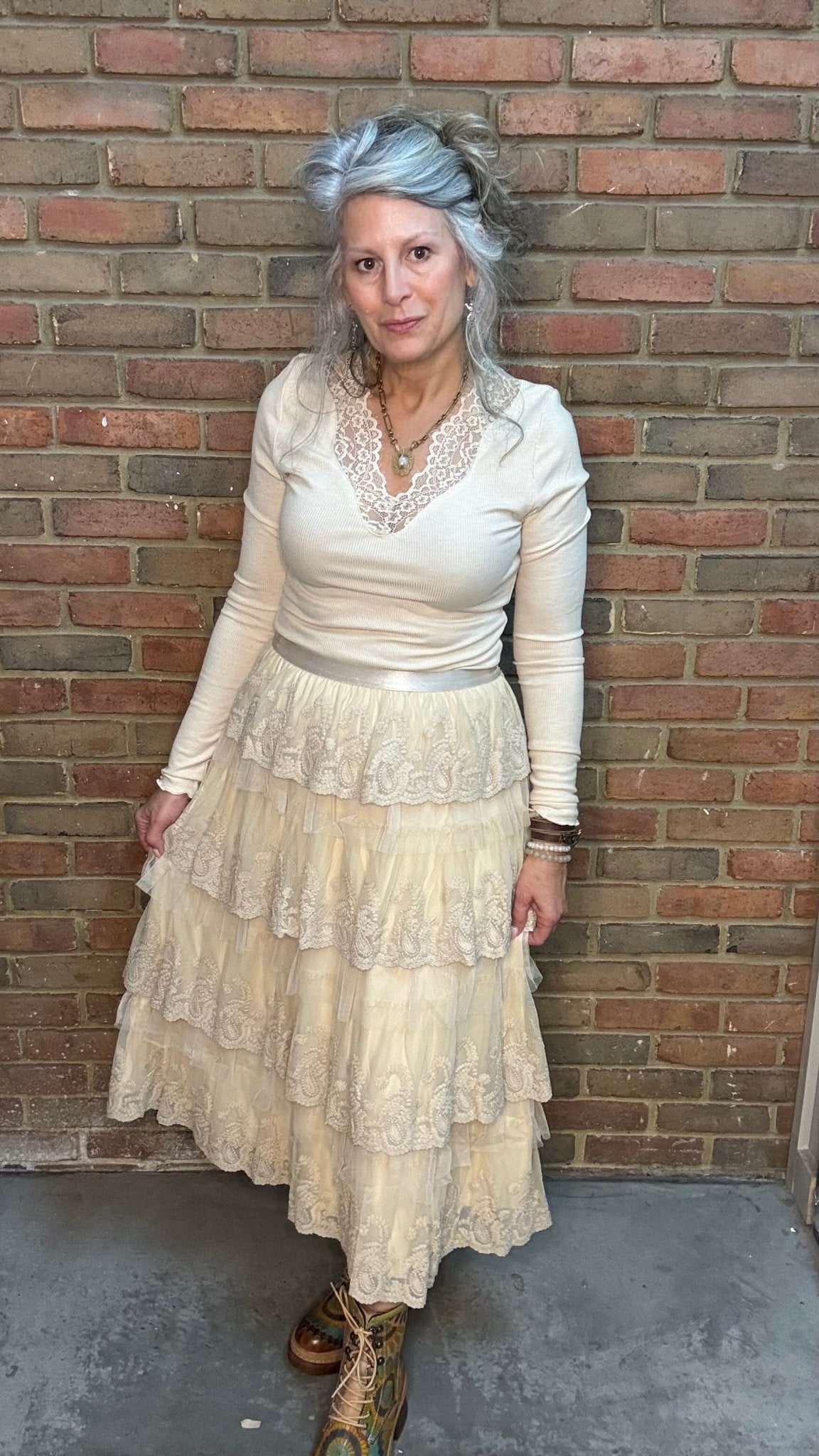 Frilly Lace Tiered Midi Skirt - Vintage Vault Boutique