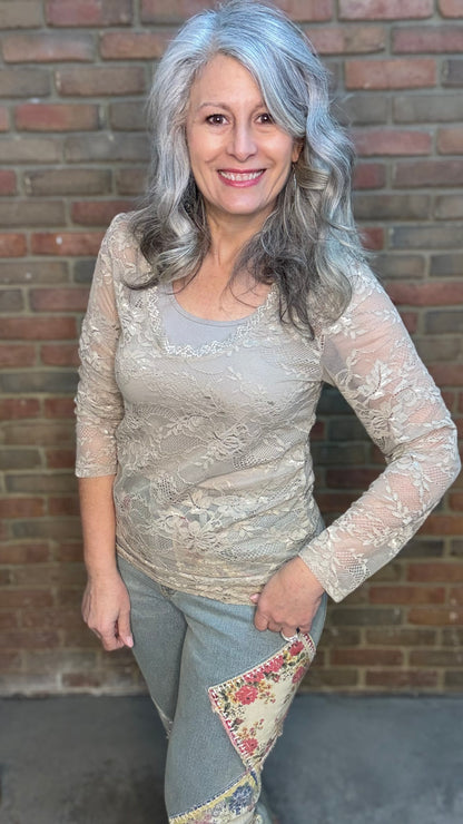 Taupe Lace Layering Top