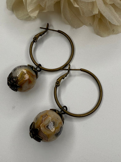 Marbled Faceted Stone Drop Earring