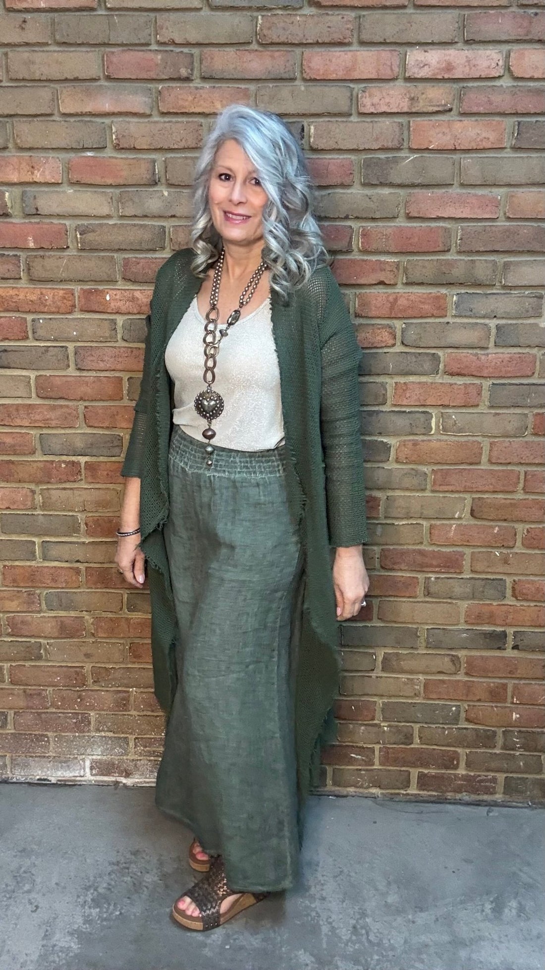 Olive Fishnet Duster - Vintage Vault Boutique