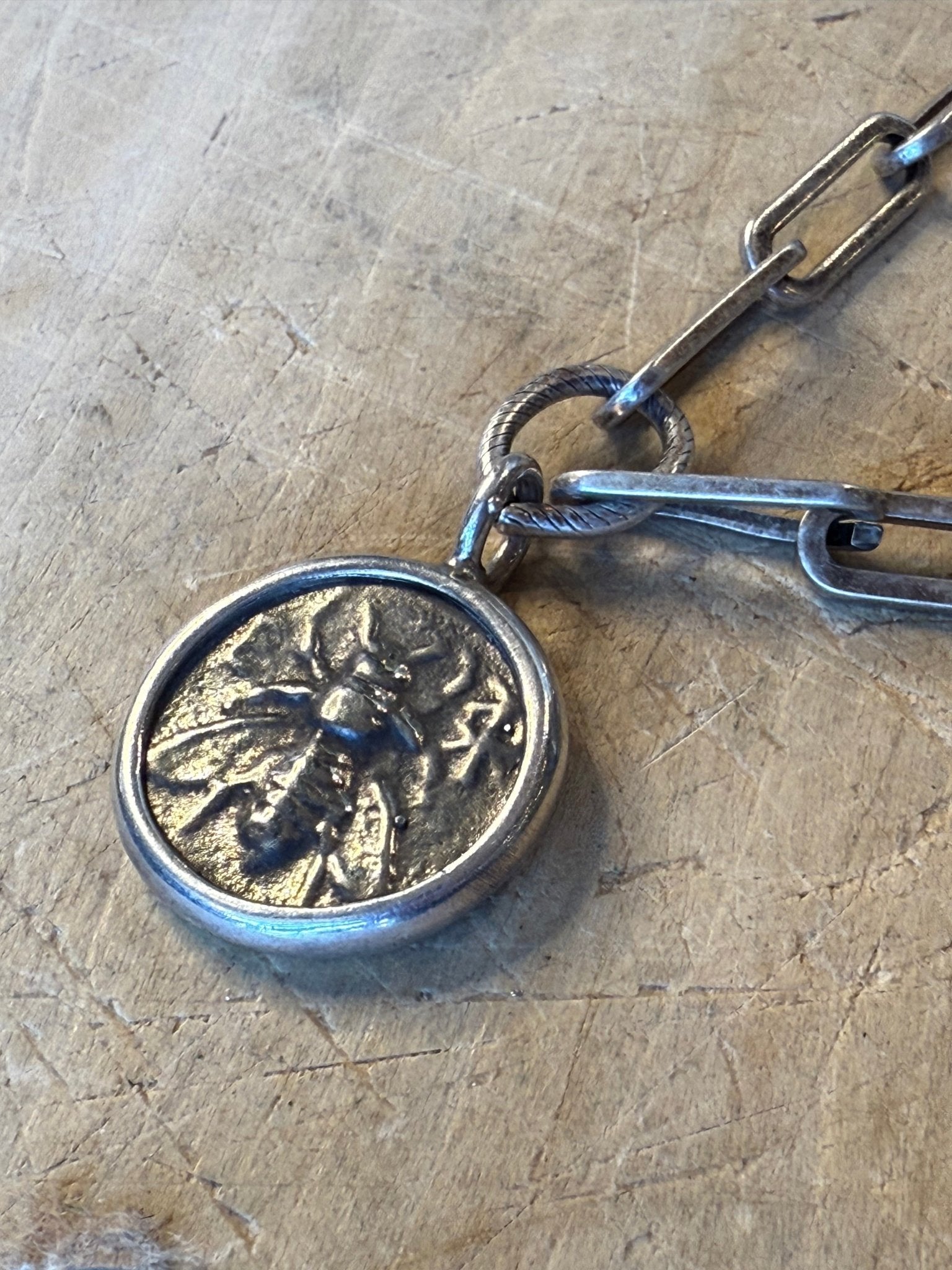 OFK Coin with Bee Necklace OFK5104 - Vintage Vault Boutique