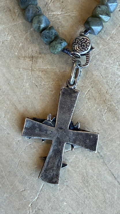 Bird Cross on Labradorite Charm Holder Necklace