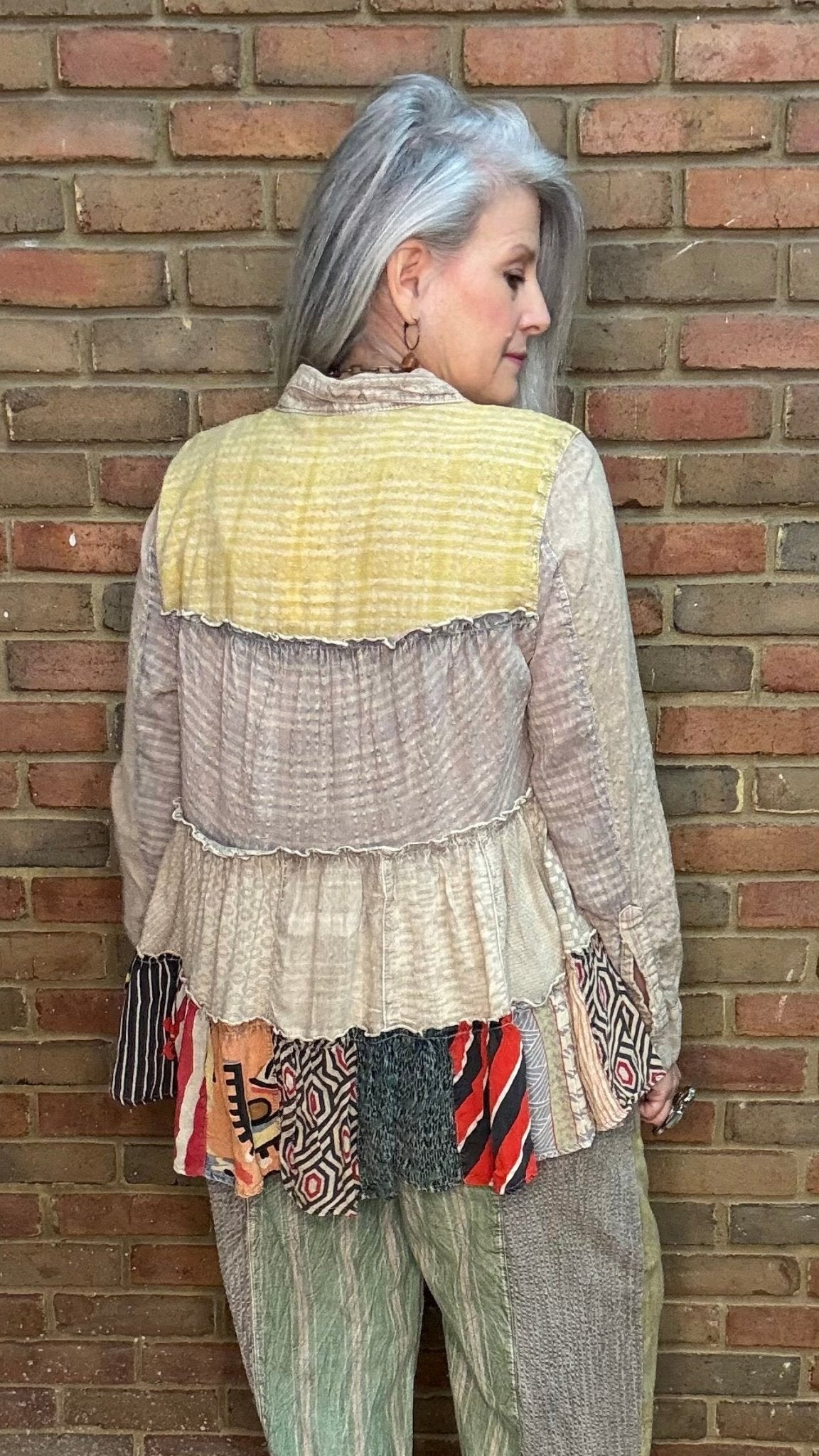 Sand Tiered Patchwork Shirt - Vintage Vault Boutique