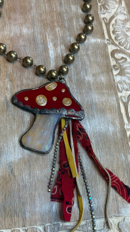 Stained Glass Mushroom Necklace