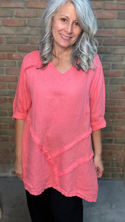 V-Neck Raw Edge Pullover Grapefruit