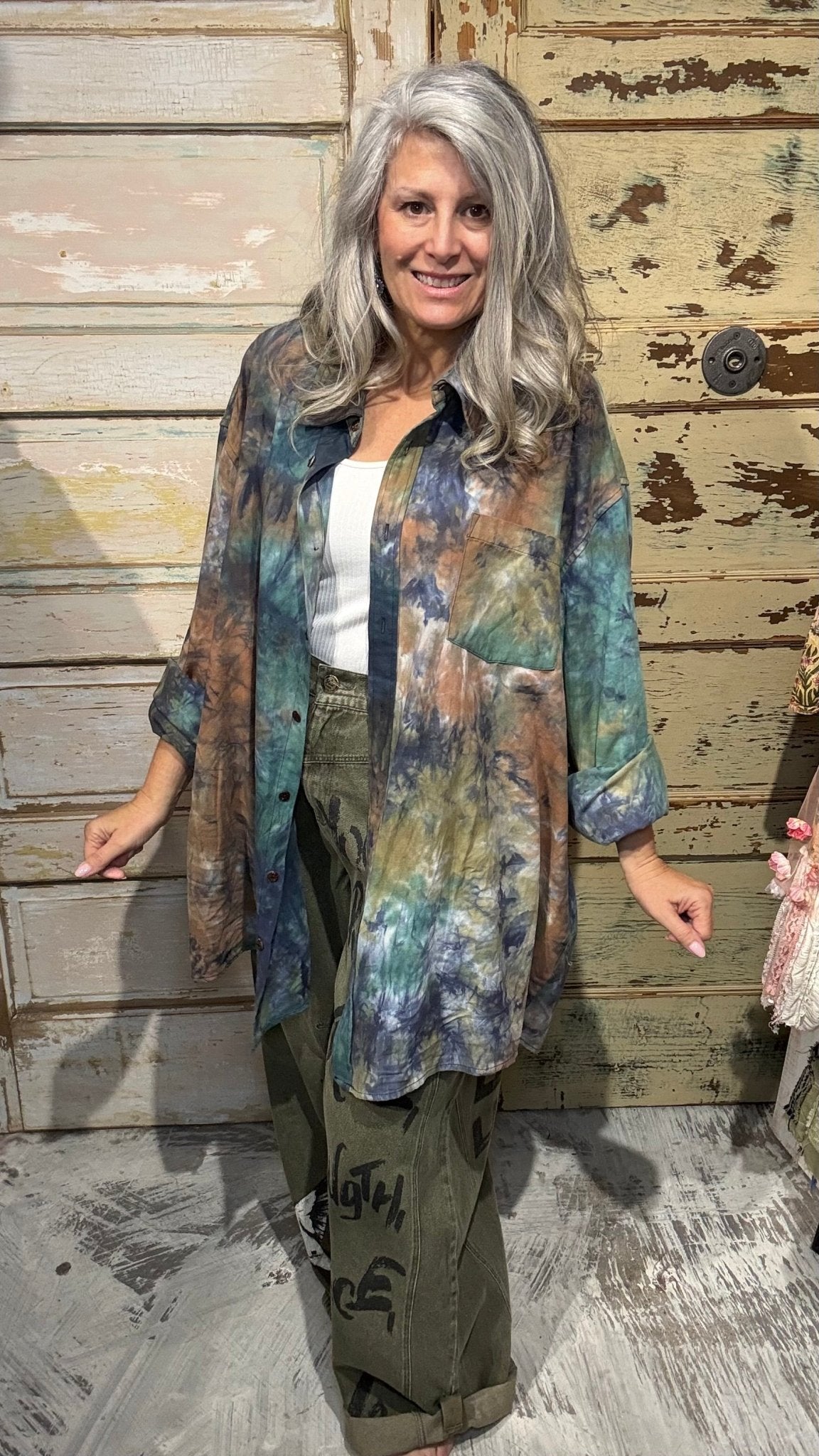Storm Chaser Tie Dye Button Up Shirt - Vintage Vault Boutique