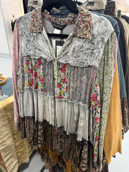Slate Velvet Bodice with Graceful Tiers Top