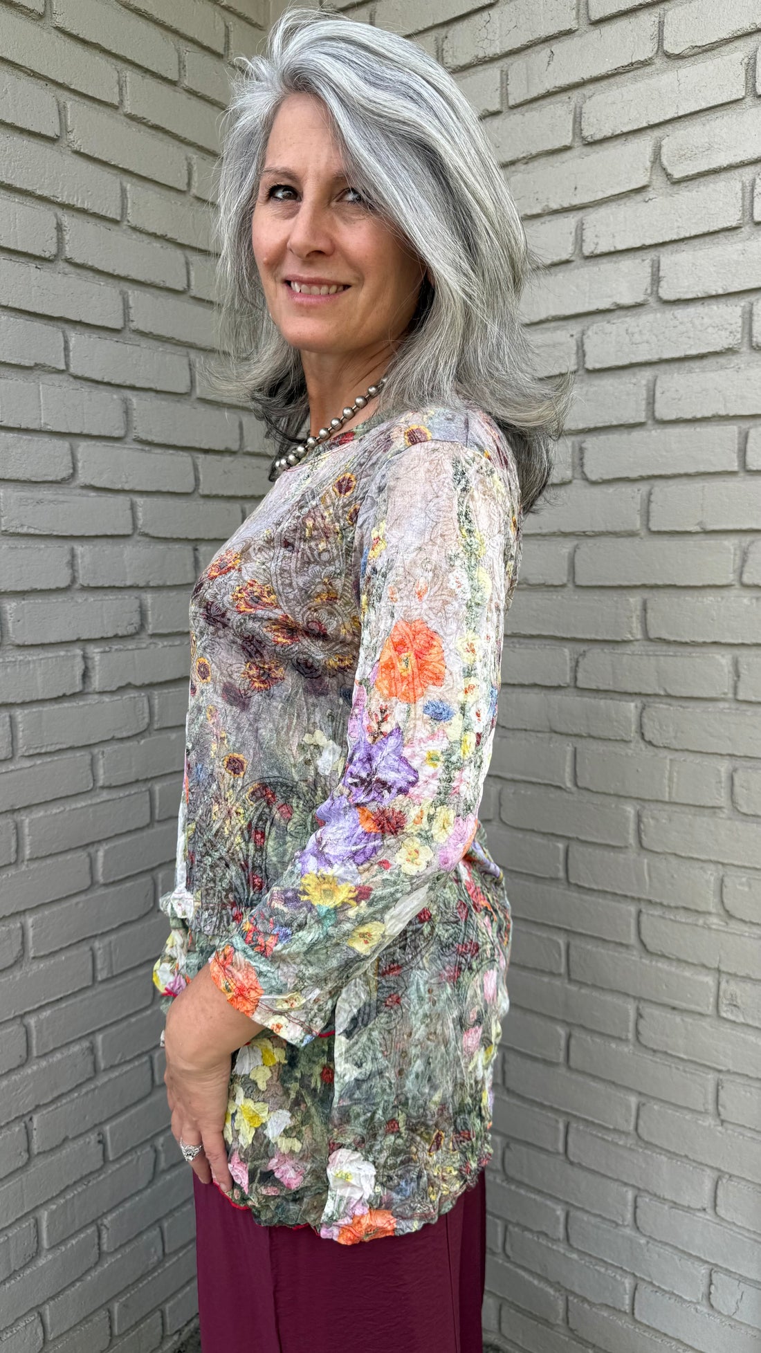 Garden Print Criss Cross Mesh Top