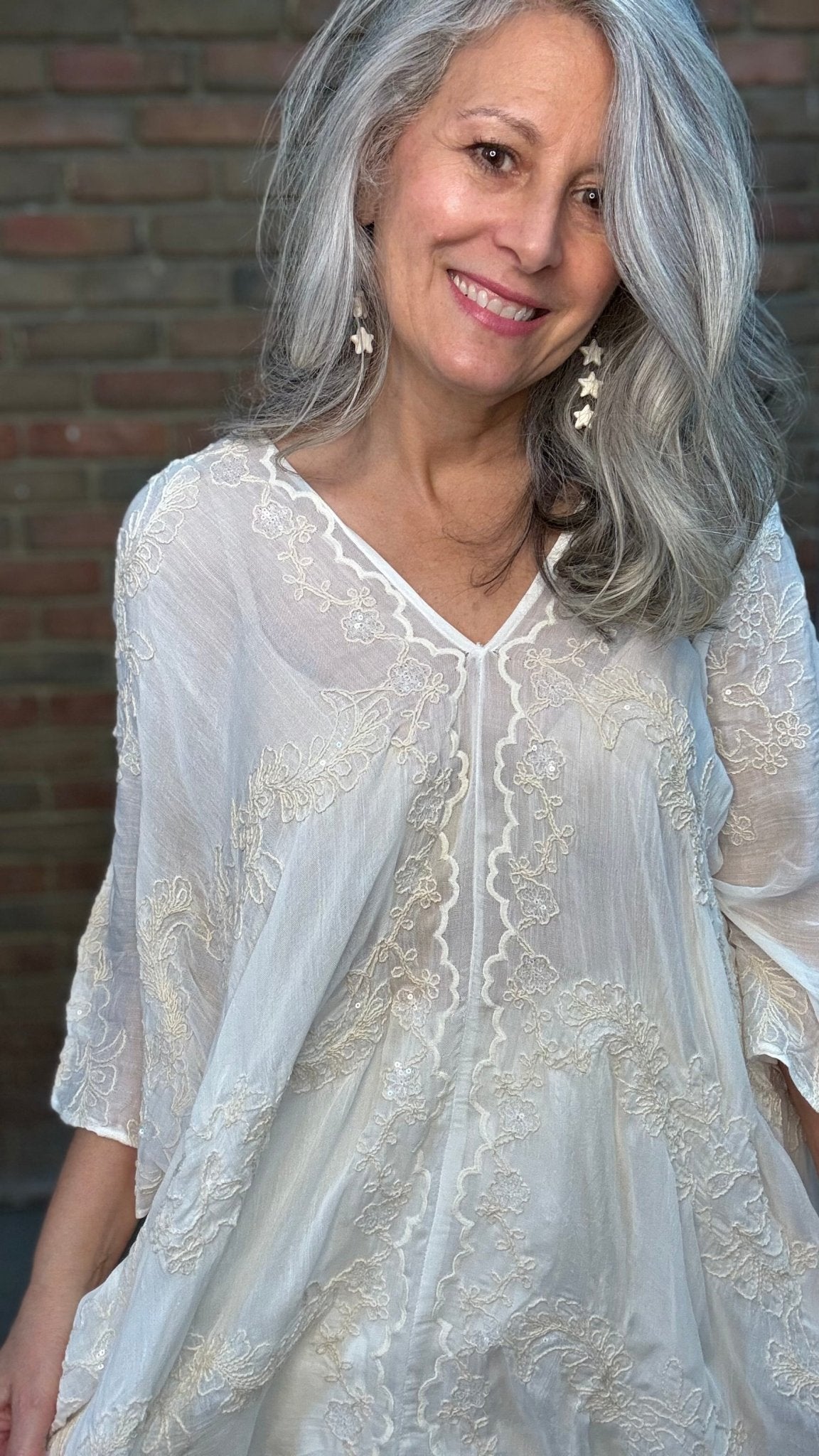 Natural Kimono Embroidery Top - Vintage Vault Boutique