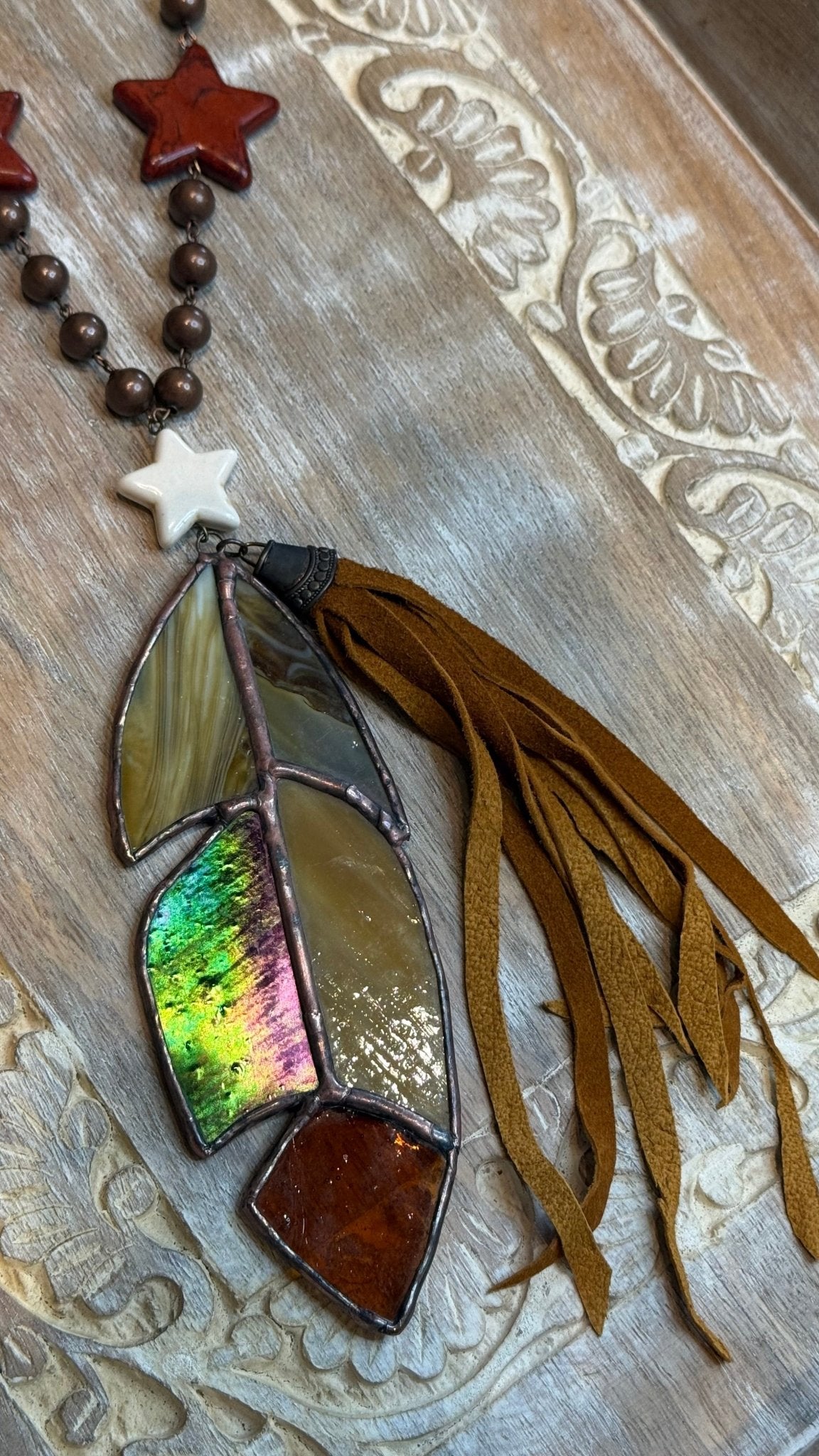 Stained Glass Feather Necklace - Vintage Vault Boutique