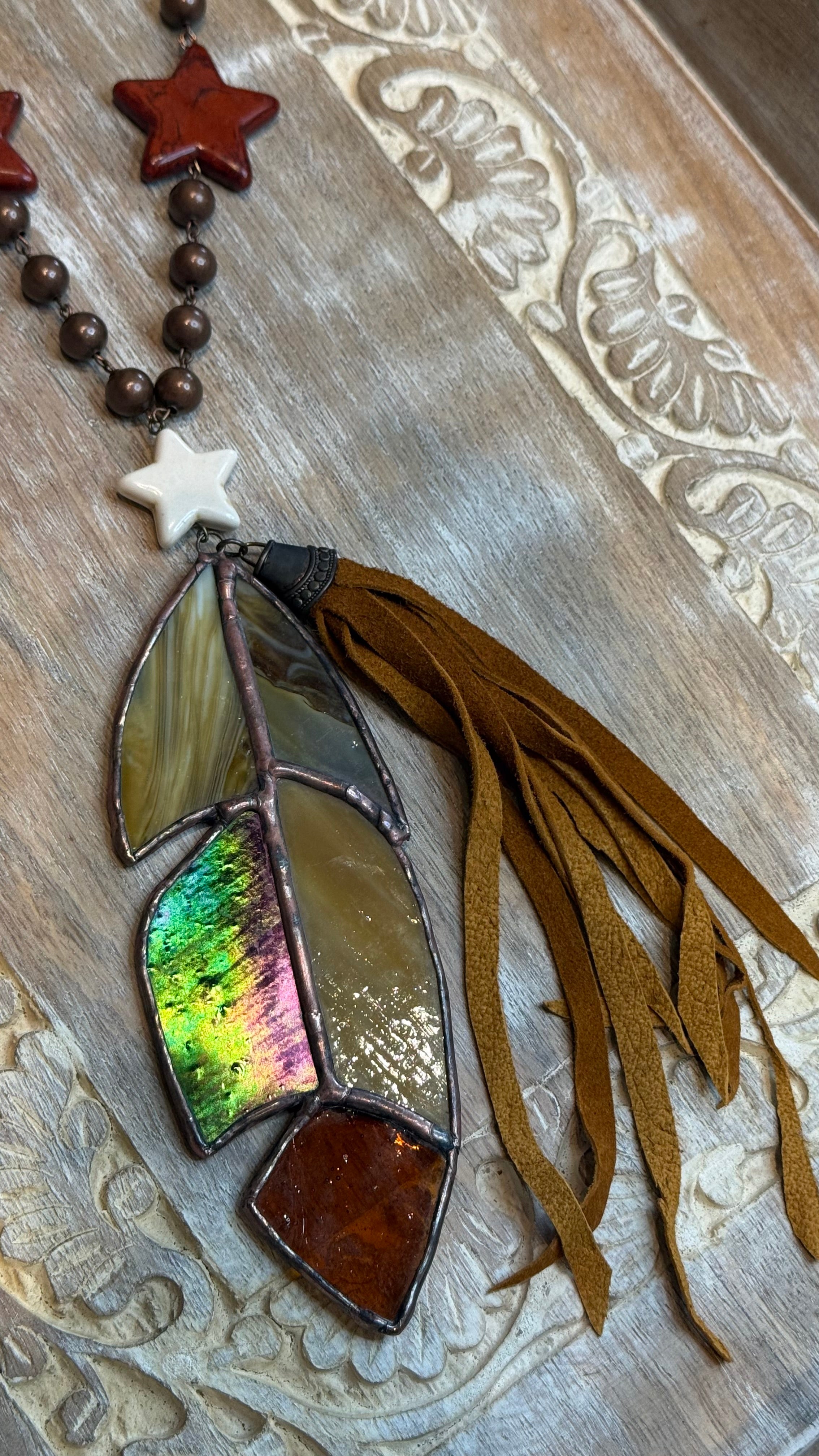 Stained Glass Feather Necklace