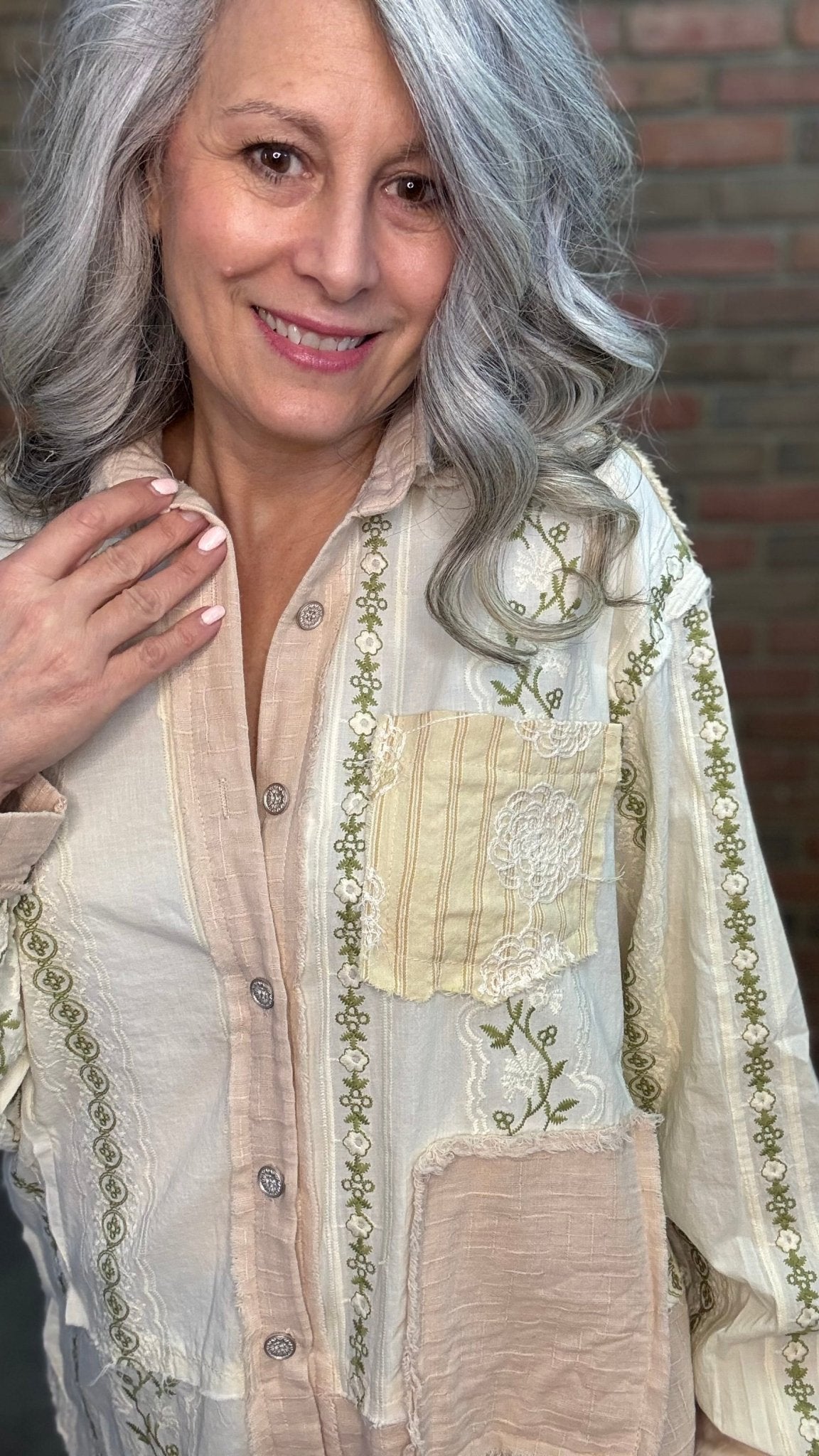 Mix Media Button Up Shirt - Vintage Vault Boutique
