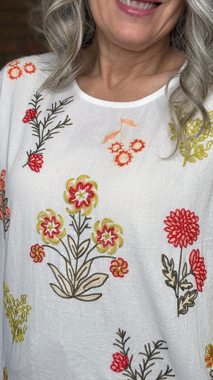 Embroidered Tie Hem Top - Vintage Vault Boutique