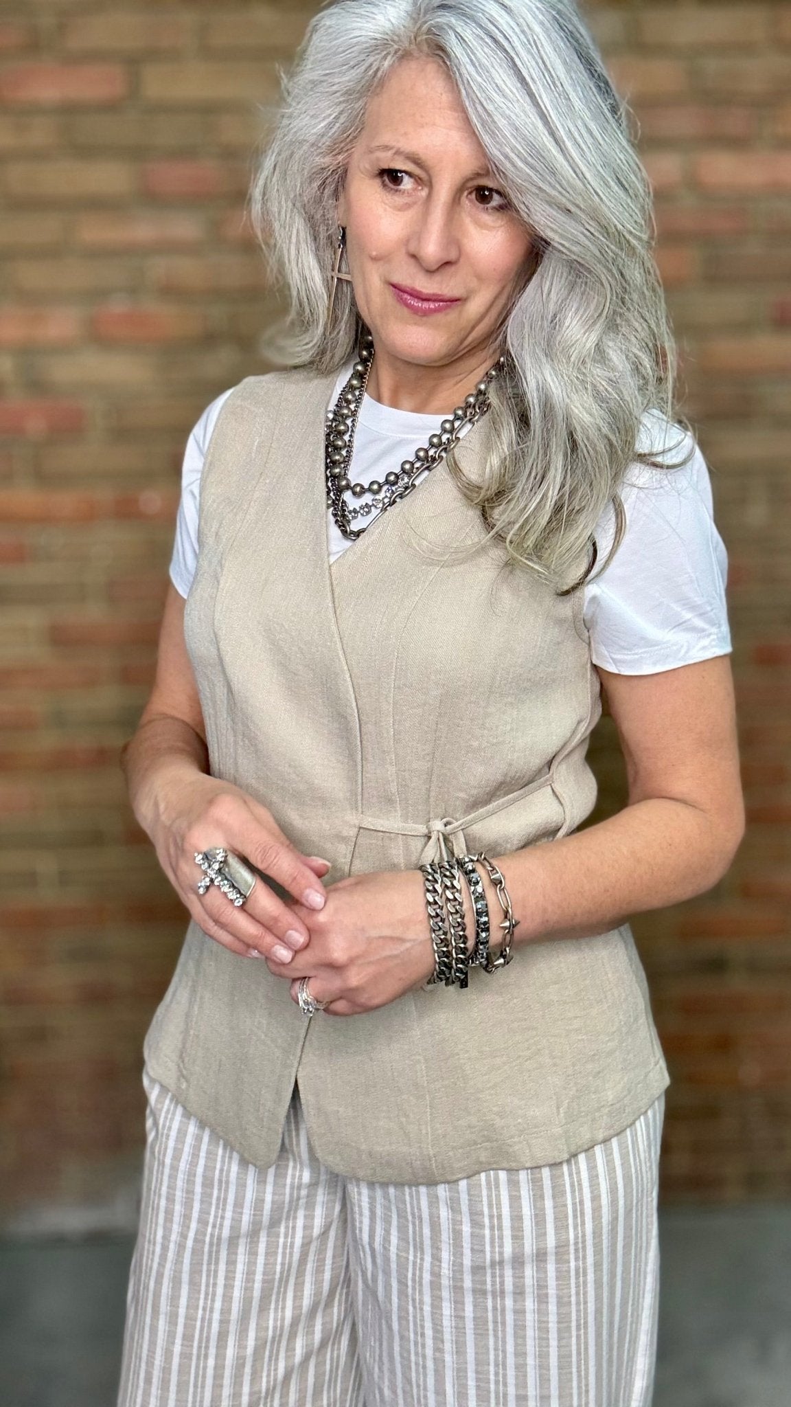 Taupe Wrap Style Vest - Vintage Vault Boutique