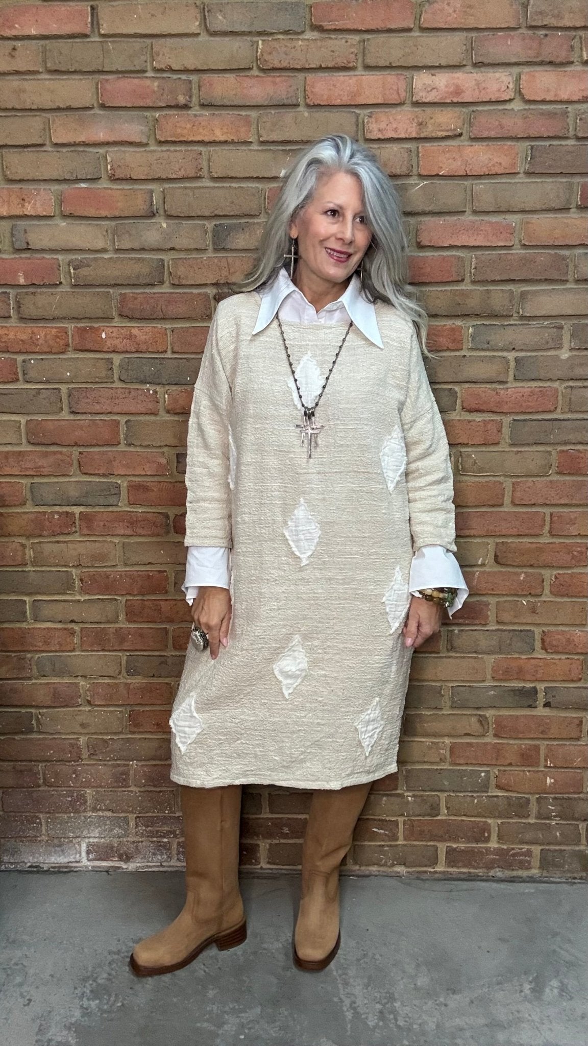 Ivory Diamond Applique Dress - Vintage Vault Boutique