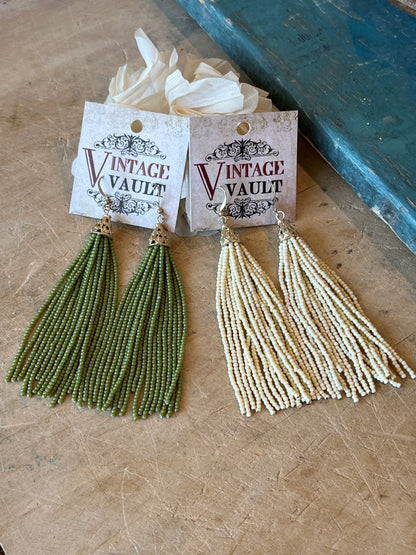 Seed Bead Tassel Earrings