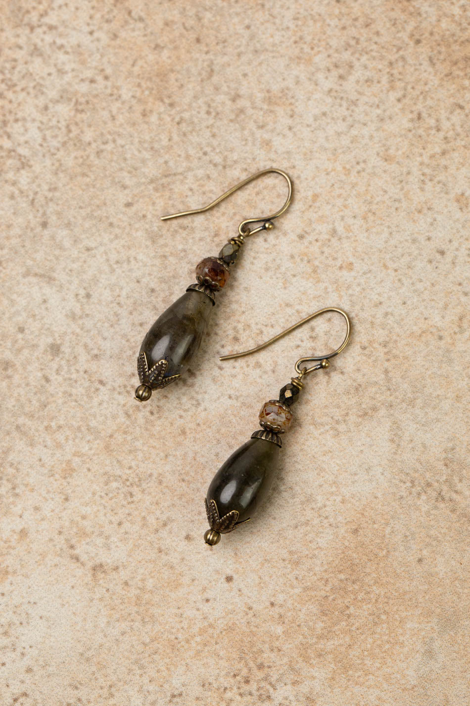 Espresso Czech Glass With Labradorite Simple Earrings