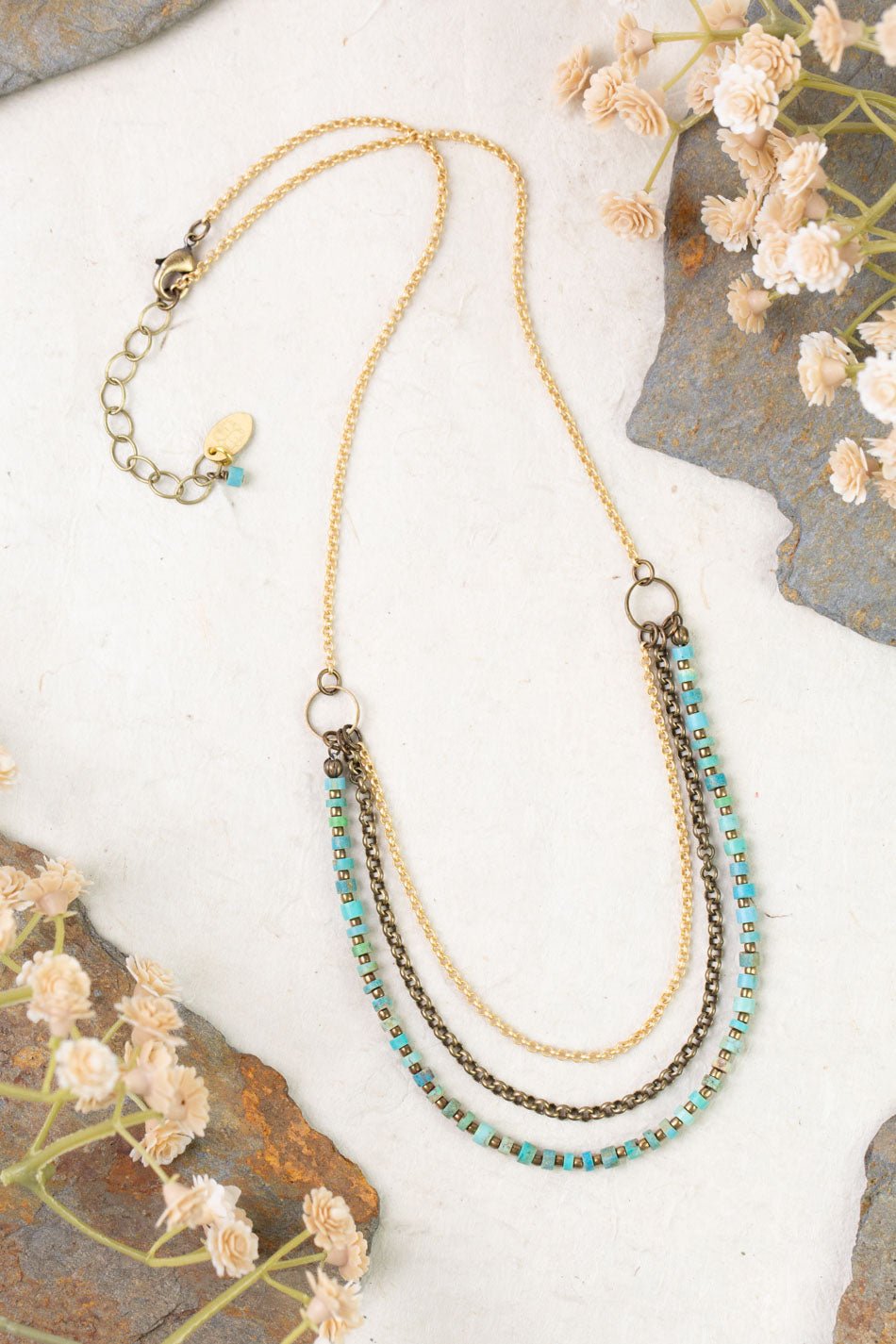 Enlighten Turquoise Chips Multistrand Necklace N003 - Vintage Vault Boutique