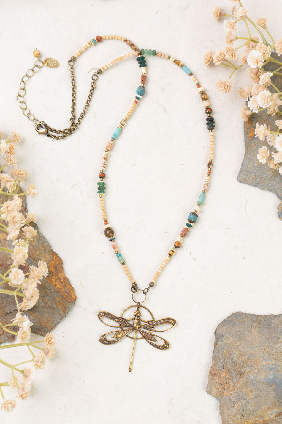 Enlighten Antique Brass Dragonfly Statement Necklace 004N