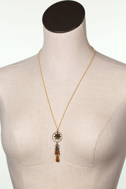 Enlighten Czech Glass Flower Tassel Necklace N007 - 2 - Vintage Vault Boutique