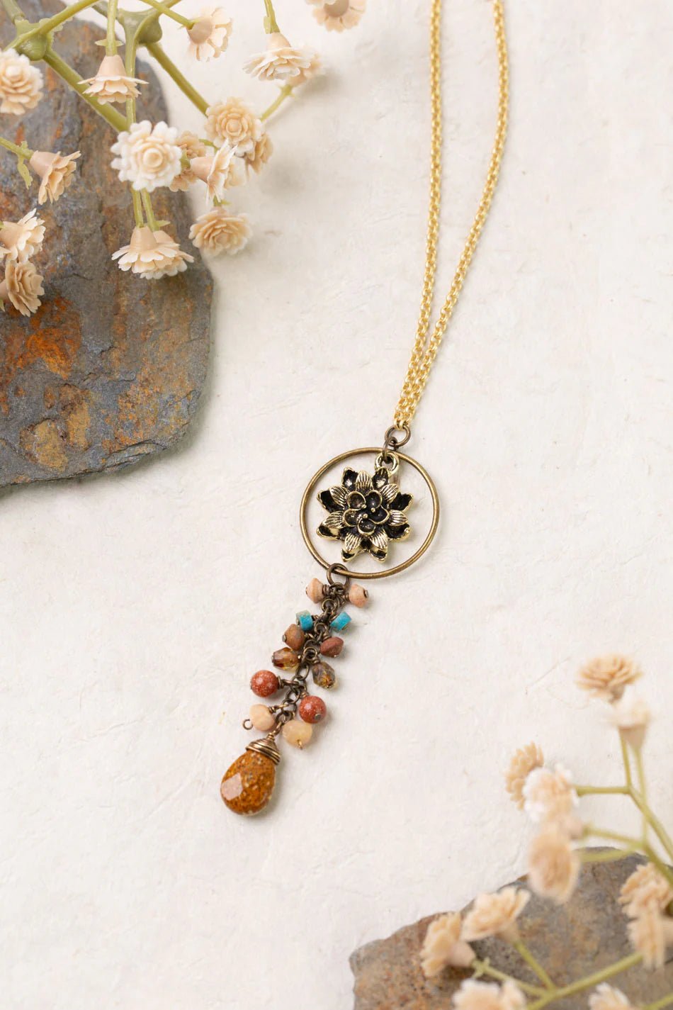 Enlighten Czech Glass Flower Tassel Necklace N007 - 2 - Vintage Vault Boutique