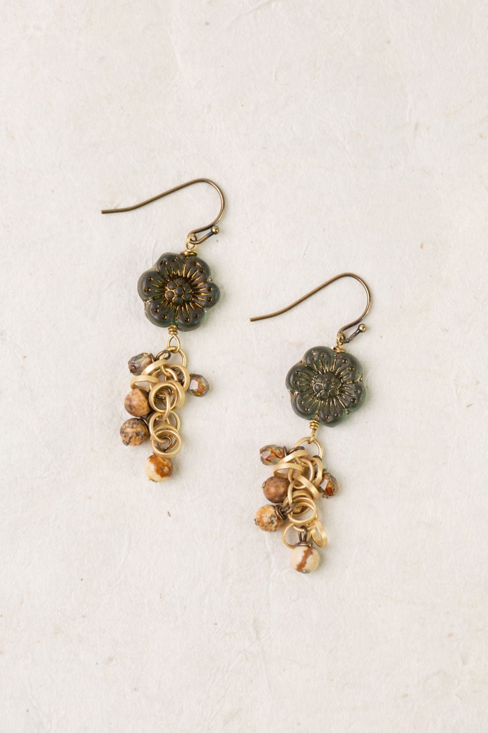 Enlighten Czech Glass Flower Dangle Earrings E016 - Vintage Vault Boutique