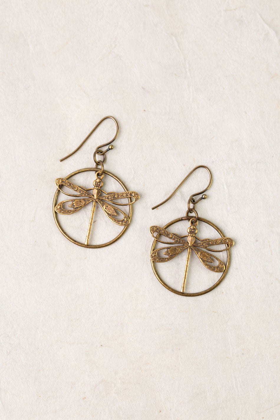 Enlighten Antique Brass Dragonfly Earrings 019E