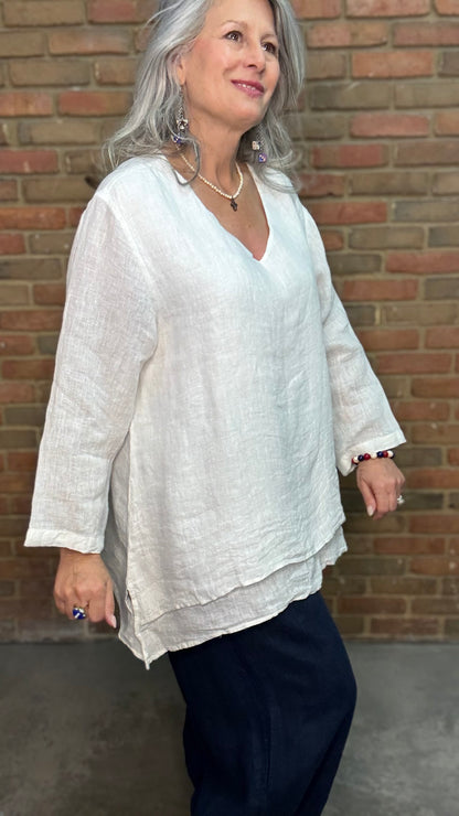 V-Neck Off White Double Layer Top