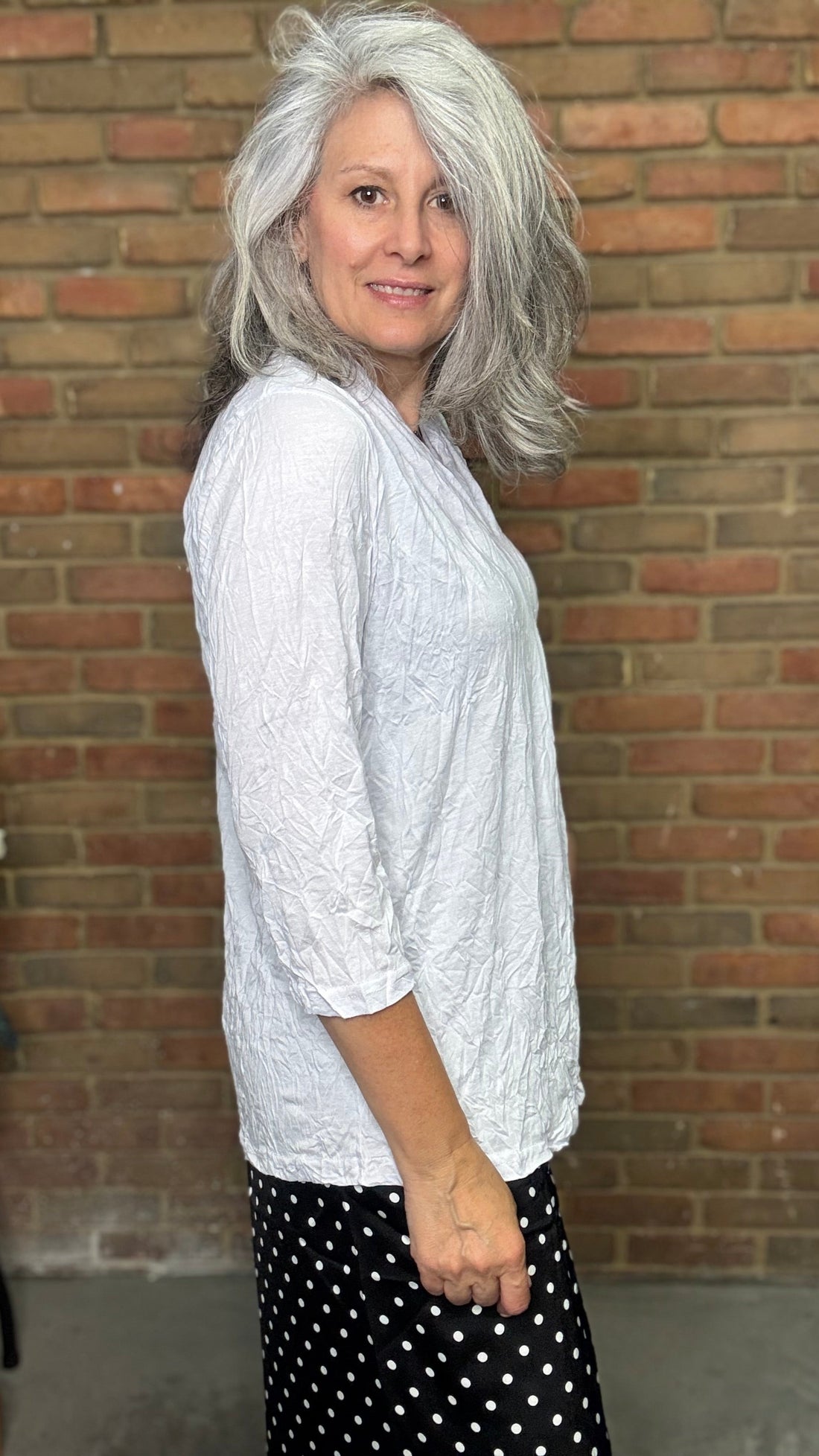 Crinkle V-Neck Top White