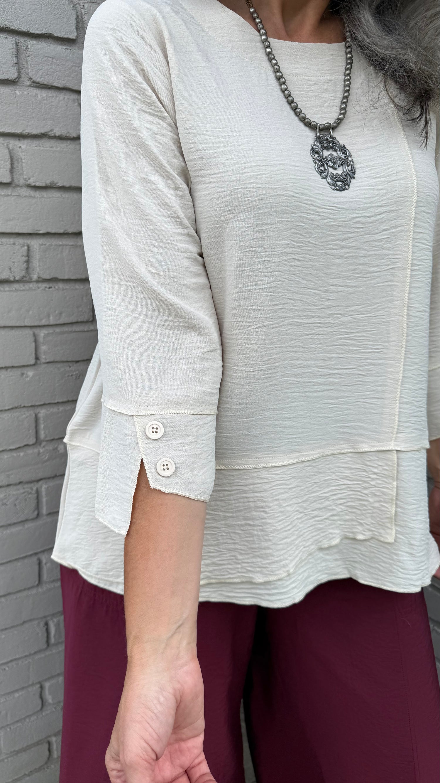 Cream Airflow Button Detail Tunic