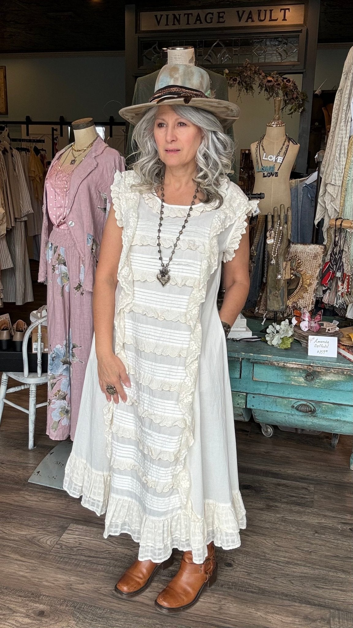 ANCOLIE - ECRU DRESS - Vintage Vault Boutique