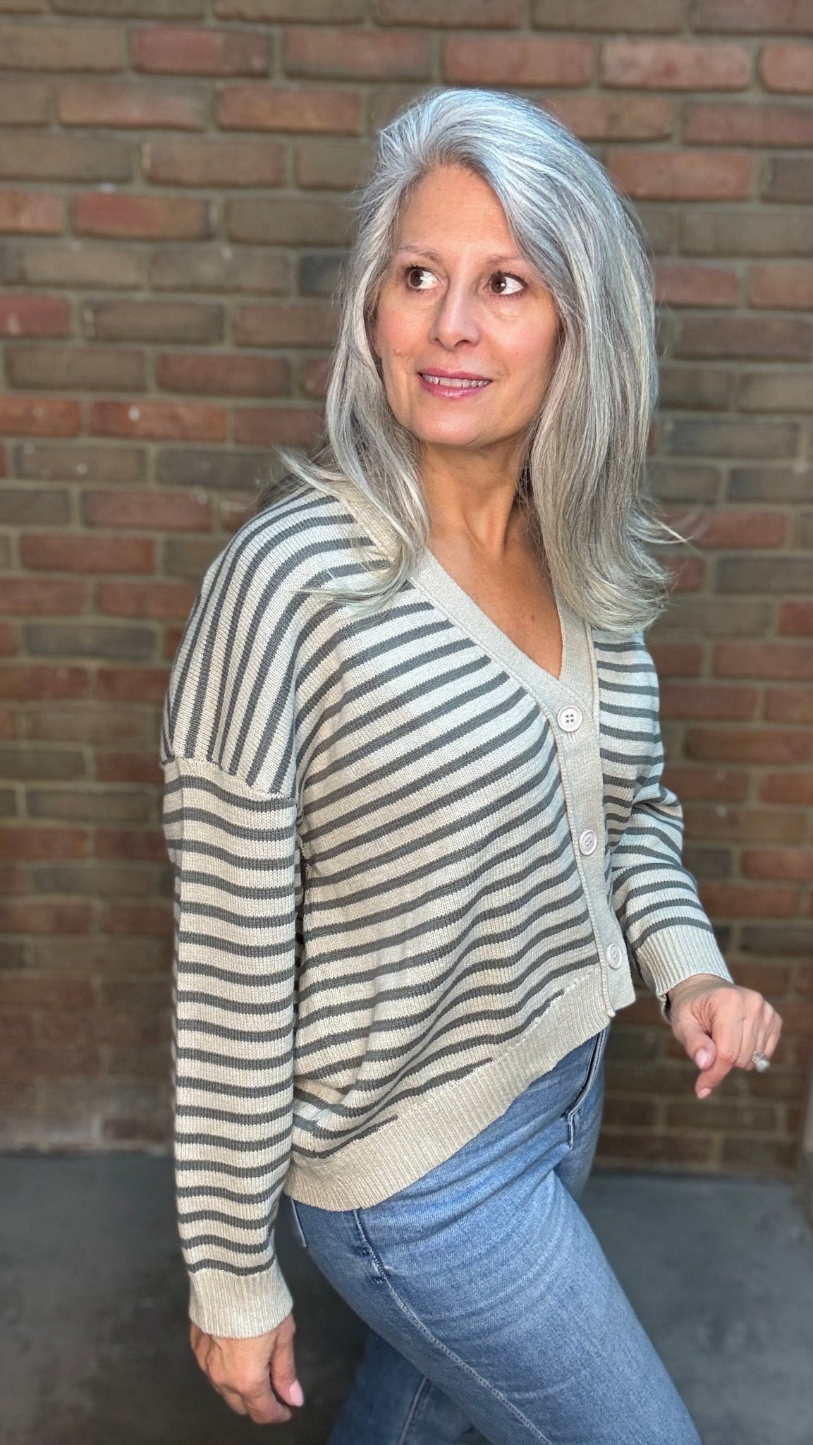 Striped Button Up Cardigan - Vintage Vault Boutique