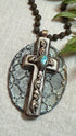 Ornate Cross on Embossed Metal Necklace - Vintage Vault Boutique