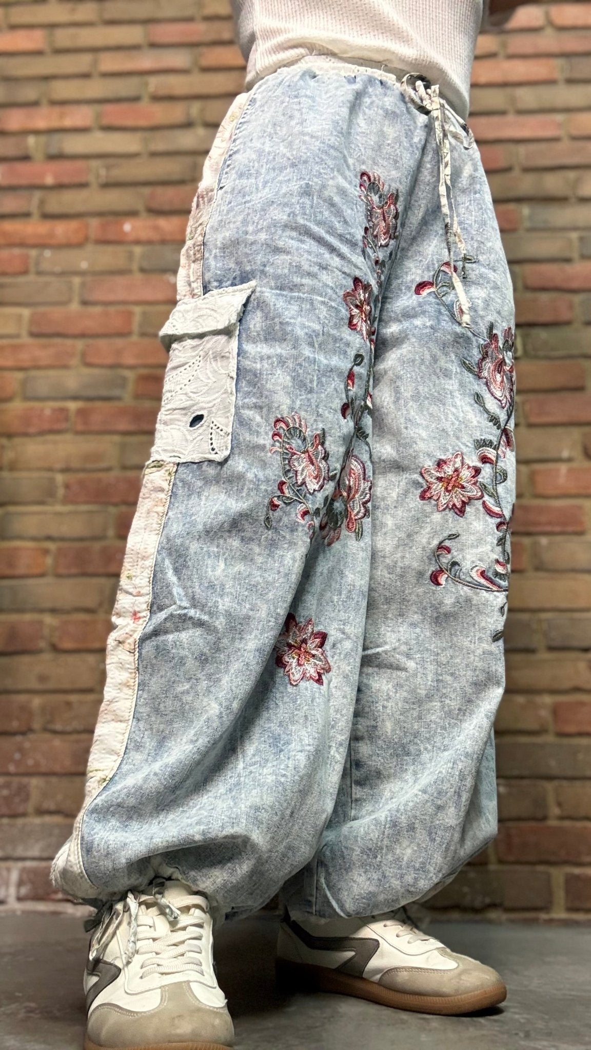 Embroidery Patch Denim Joggers - Vintage Vault Boutique