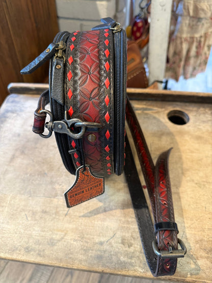 Red Tooled Canteen Bag - Vintage Vault Boutique