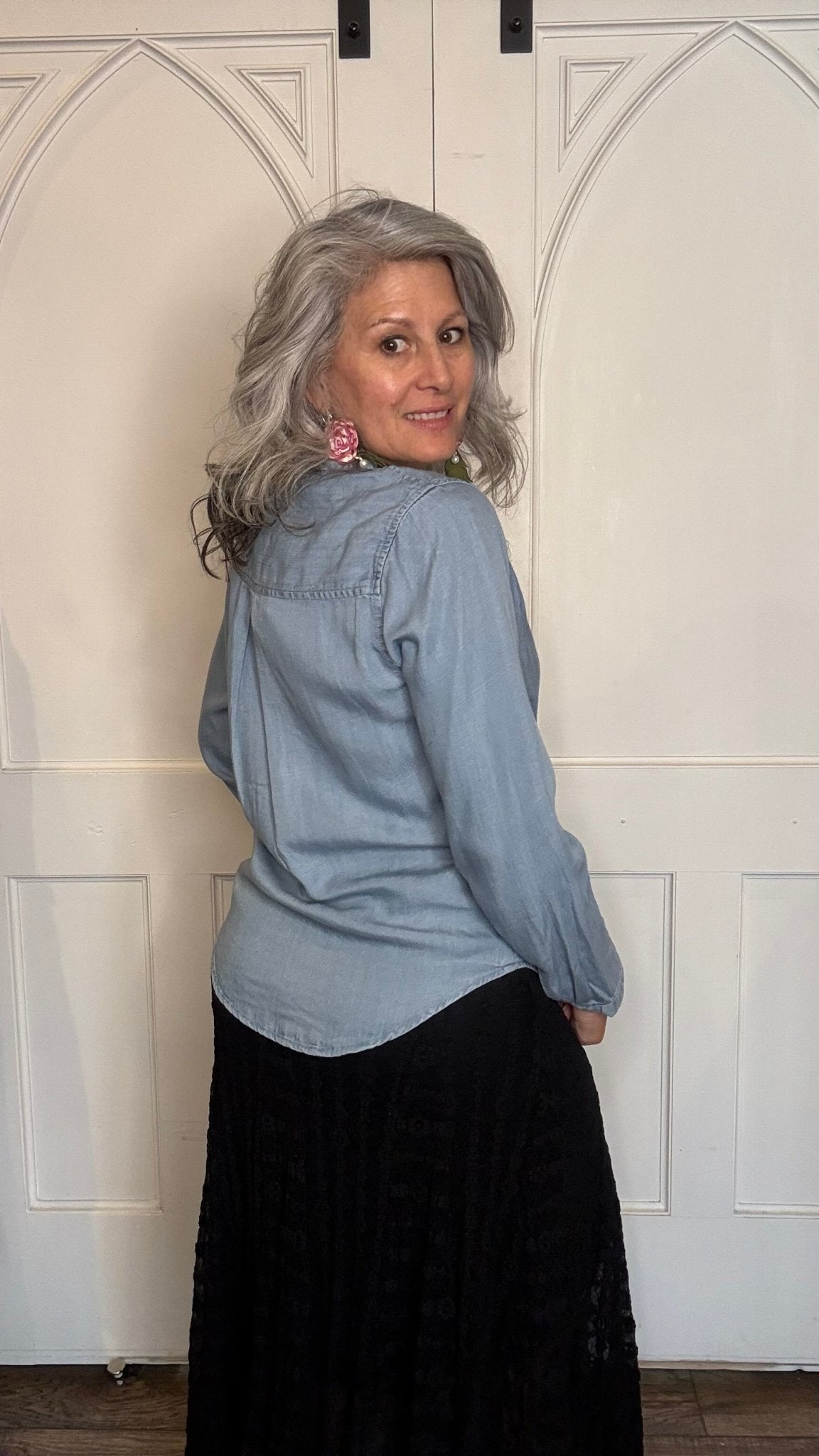 Tencel Denim Ruched Shirt - Vintage Vault Boutique