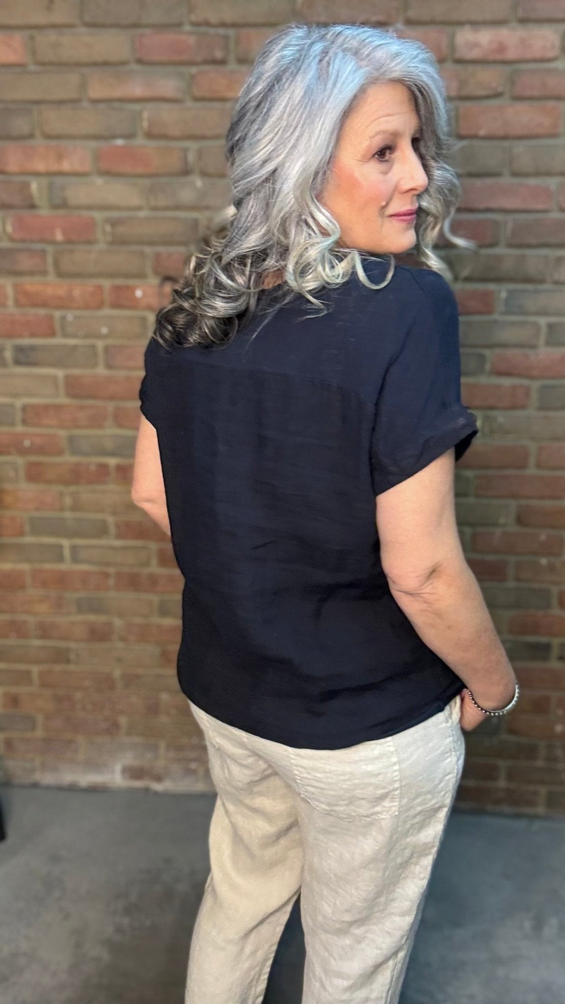 Navy V - Neck Top - Vintage Vault Boutique