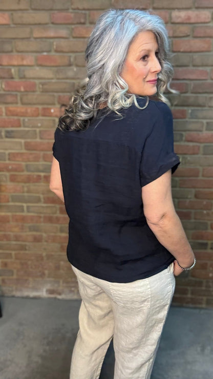 Navy V - Neck Top - Vintage Vault Boutique